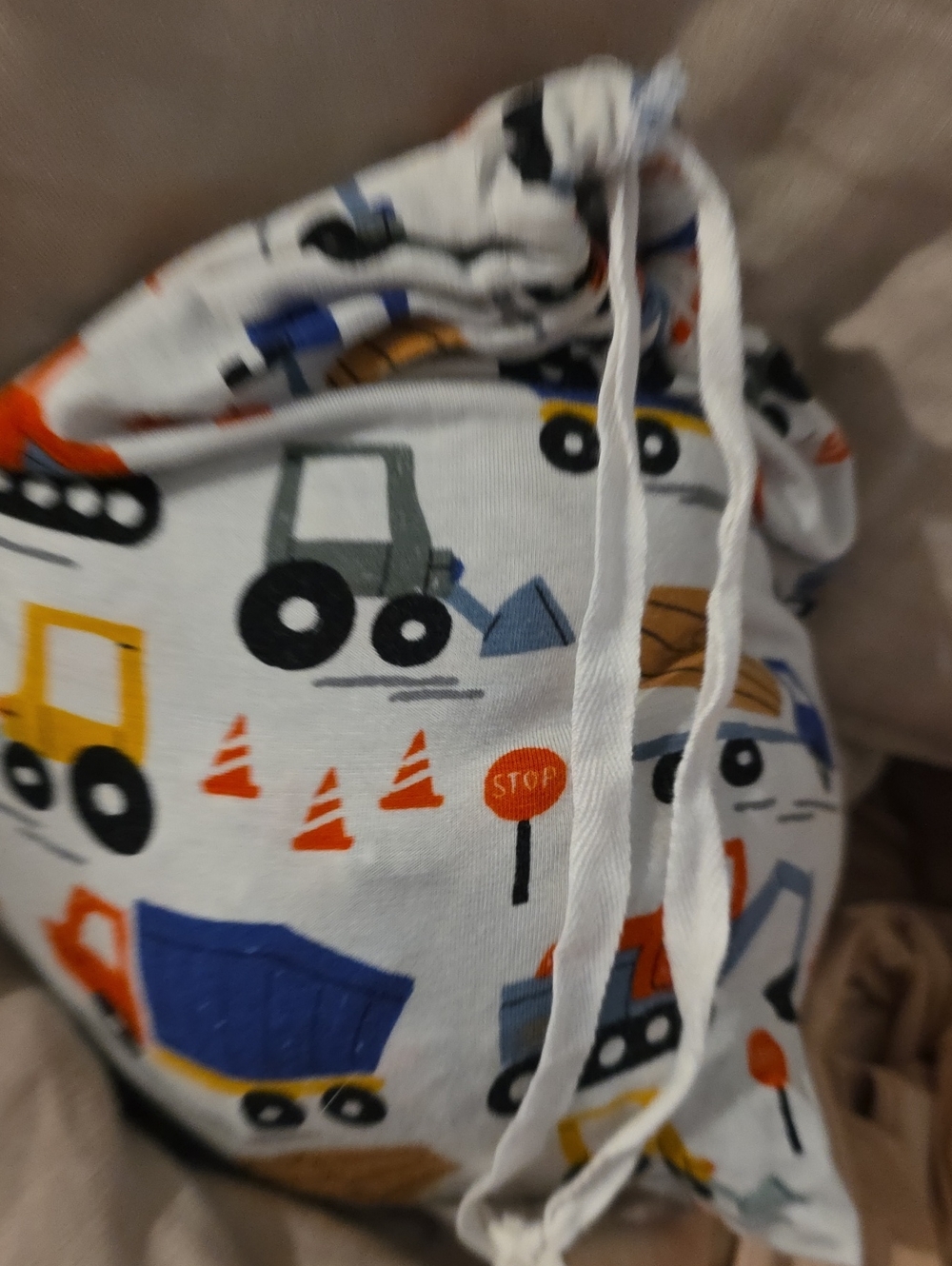 Little Sleepies Construction Print Crib Sheet In Drawstring Bag